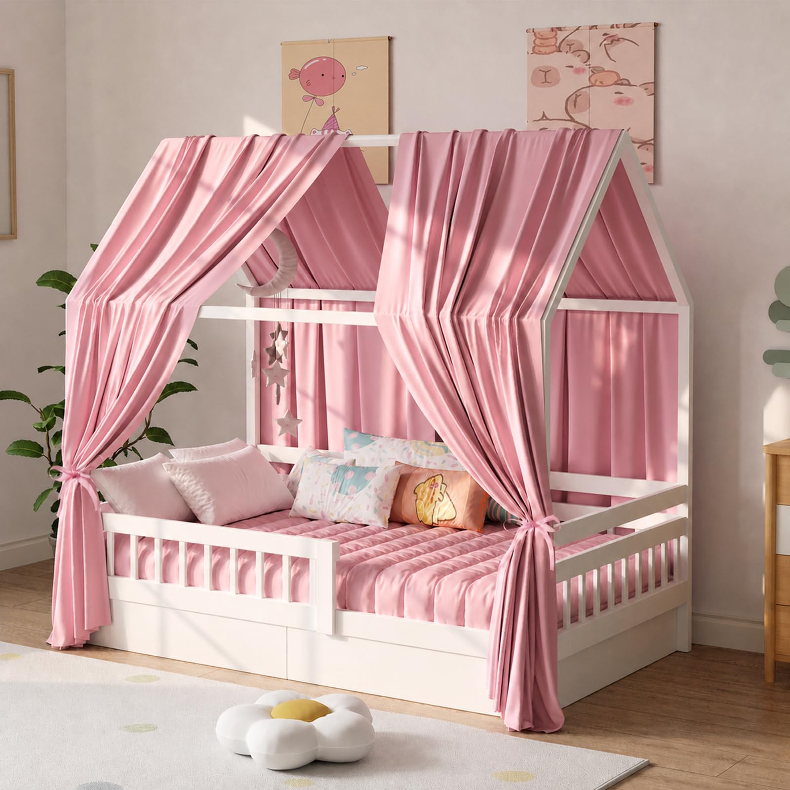 Dosel De Muselina Con Dosel Para Cama De Casa, Decoración Para Habitación Infantil, Niñas, Niños, 135 X 350 Cm, Color Rosa