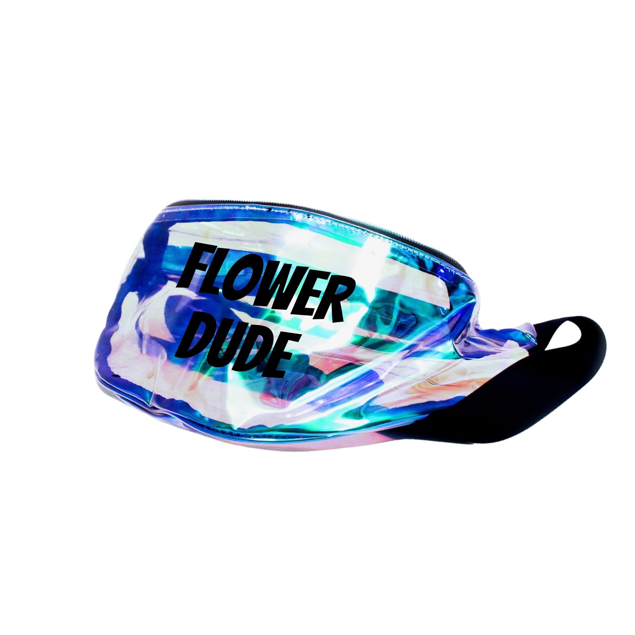 Flower Dude Holographic Metallic Fanny Pack (Clear Version 1 w/Black Text)