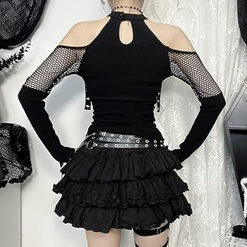 Gothic Black Mesh Tops Punk Long Sleeve Crop Tank Top Mall