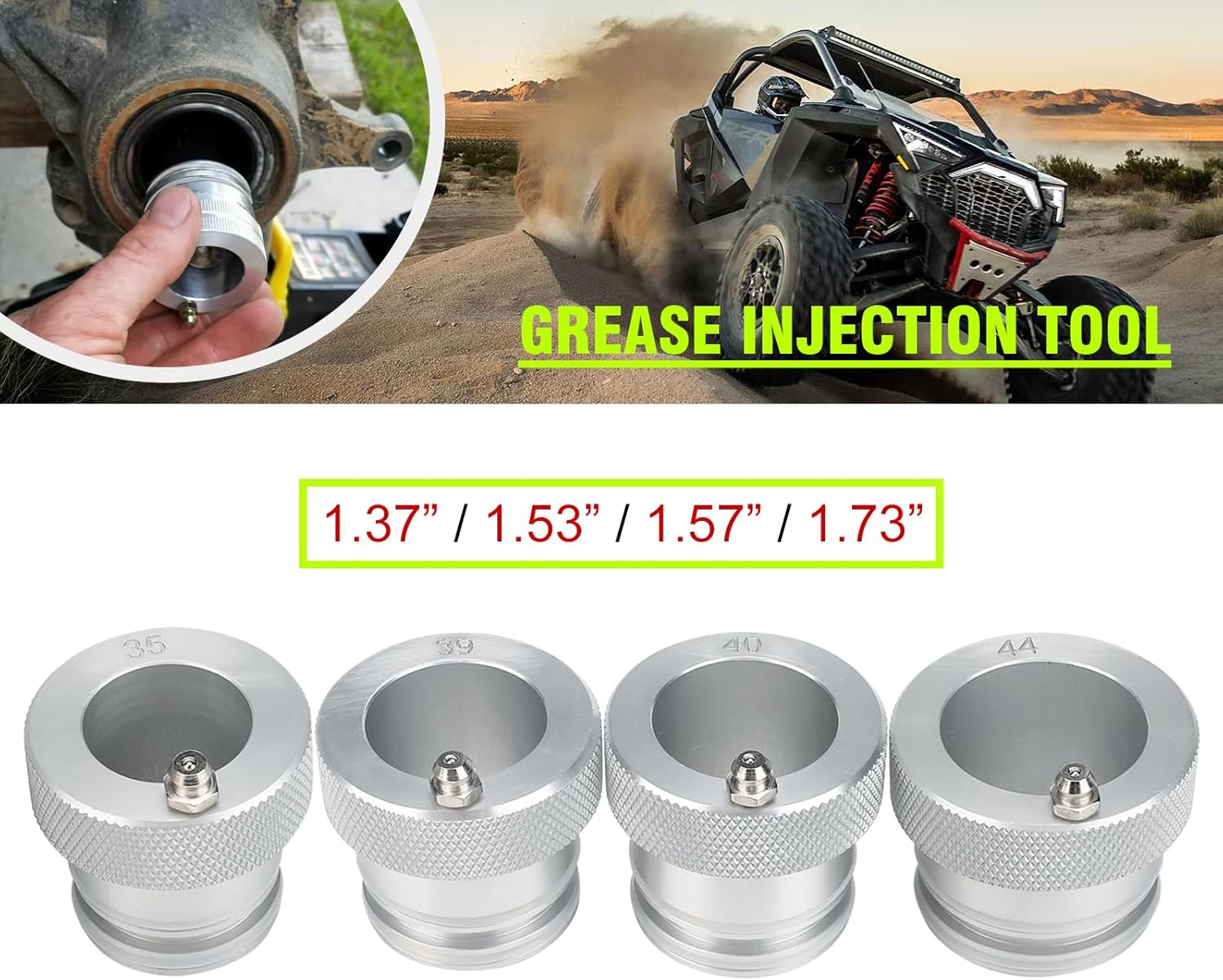 4Pcs Upgrade Wheel Bearing Greaser Tools Compatible with Ranger 800 900 XP1000 and Most UTV ATV Polaris Can-Am Maverick X3 Bearings w/Inner Dimension of 35mm+39mm+40mm+ 44mm