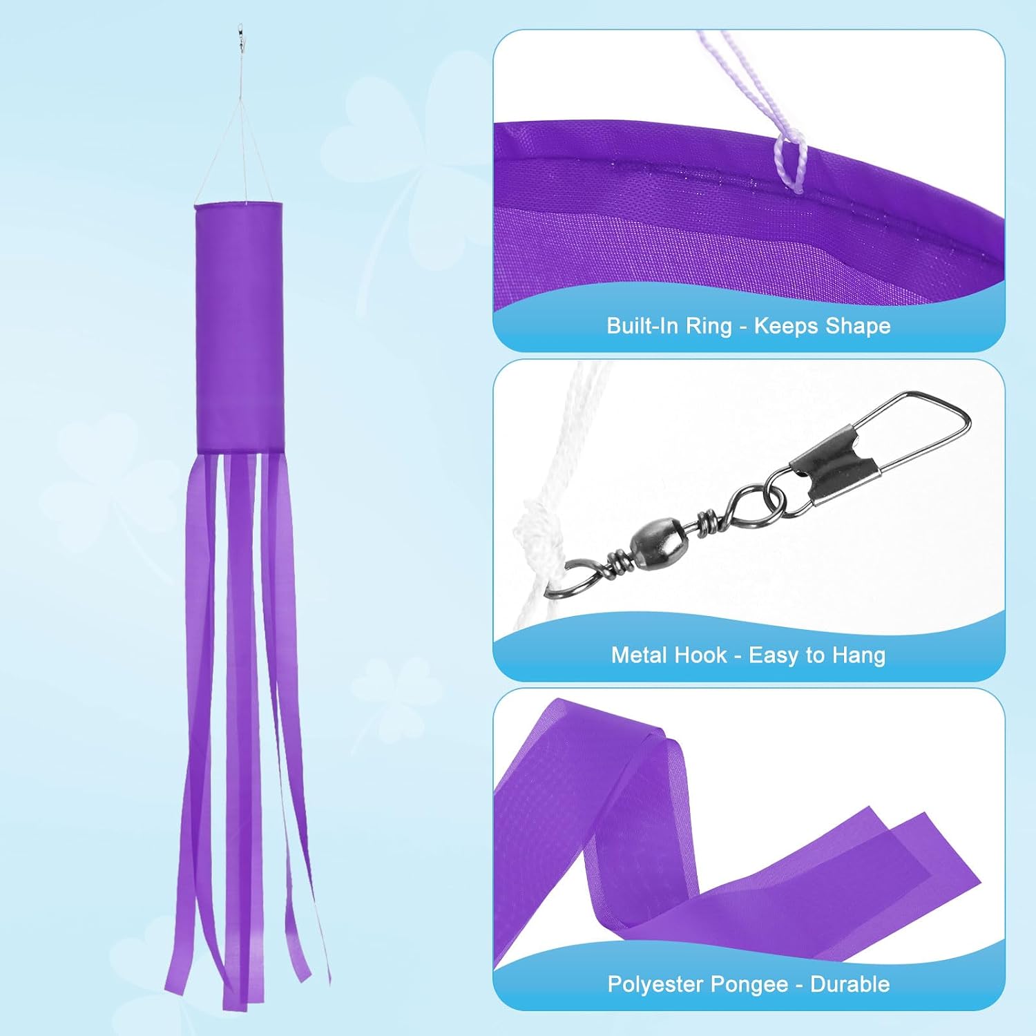 M METERXITY 2-Pack Windsock Flag, Colorful Wind Socks for Garden/Yard/Patio/Home Decor, Spring Summer Fall Winter Outdoor Hanging Decoration [59 in / 150cm, Purple] image 2