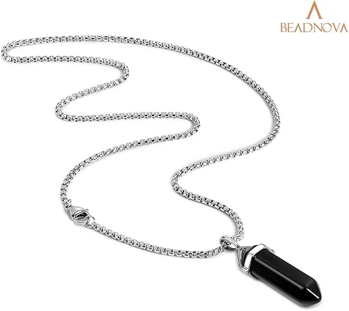 Miniatura 8 de BEADNOVA - Collar con dije de cristal de piedra preciosa curativa para mujer y hombre péndulo hexagonal de adivinación y curación de energía cadena