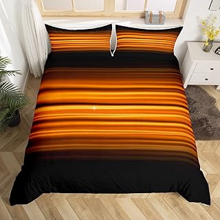 Erosebridal Neon Abstract Bedding Sets Black Orange Ombre Duvet Cover King Modern Geometric Striped Comforter Cover for Kids Teen Adults Geometry Lines Bedspread Cover 2 Pillow Cases Home Room Decor