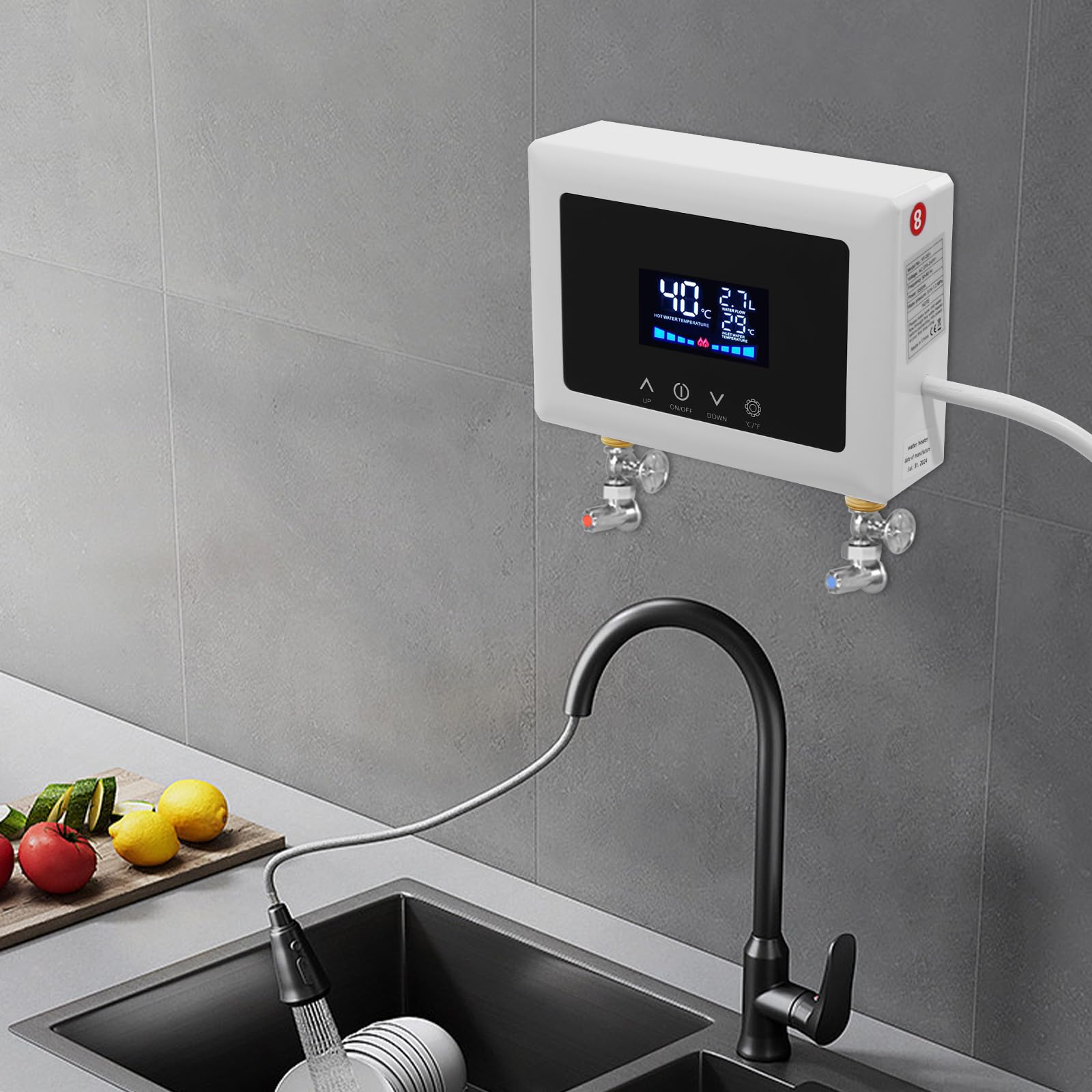 MINRS Podgrzewacz przepływowy 5500 W, natychmiastowy podgrzewacz wody z czytelnym wyświetlaczem temperatury LED, 220 V-240 V, elektryczny podgrzewacz wody z pilotem zdalnego sterowania, ciepła woda w