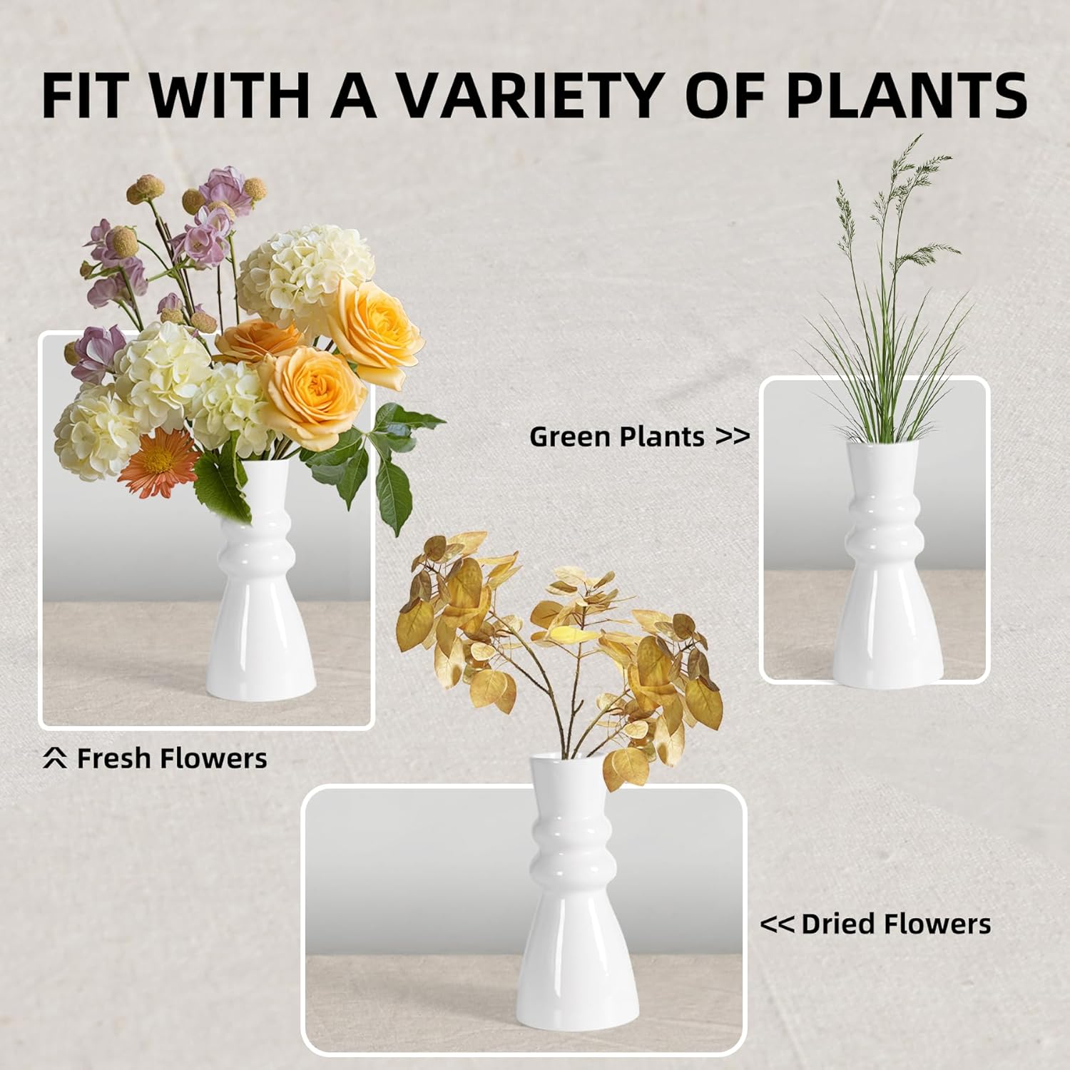 White Small Ceramic Bud Vase for Modern Home Decor, Flower Vase for Centerpieces, Twist Minimalist Style Fit Table, Shelf, Fireplace, Bedroom, Kitchen, Living Room, Office (White, High Round) - Image 6