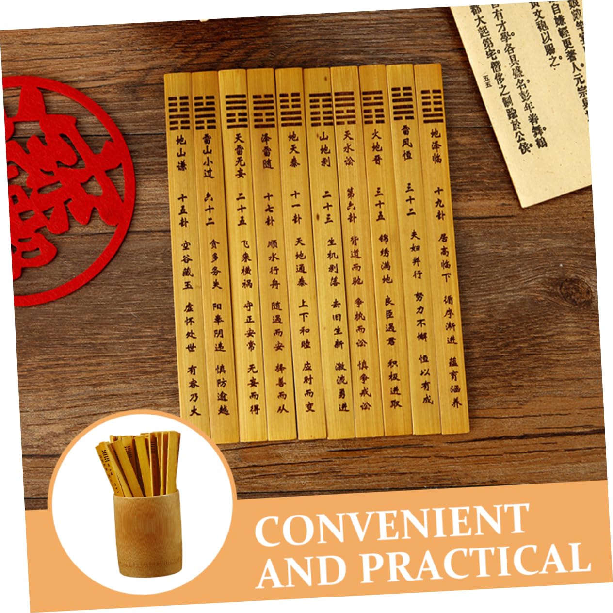 Veemoon 64 Hexagram Bamboo Divination Sticks Mahjong Divination Game Props Chinese Traditional Style Sturdy and Easy to Use