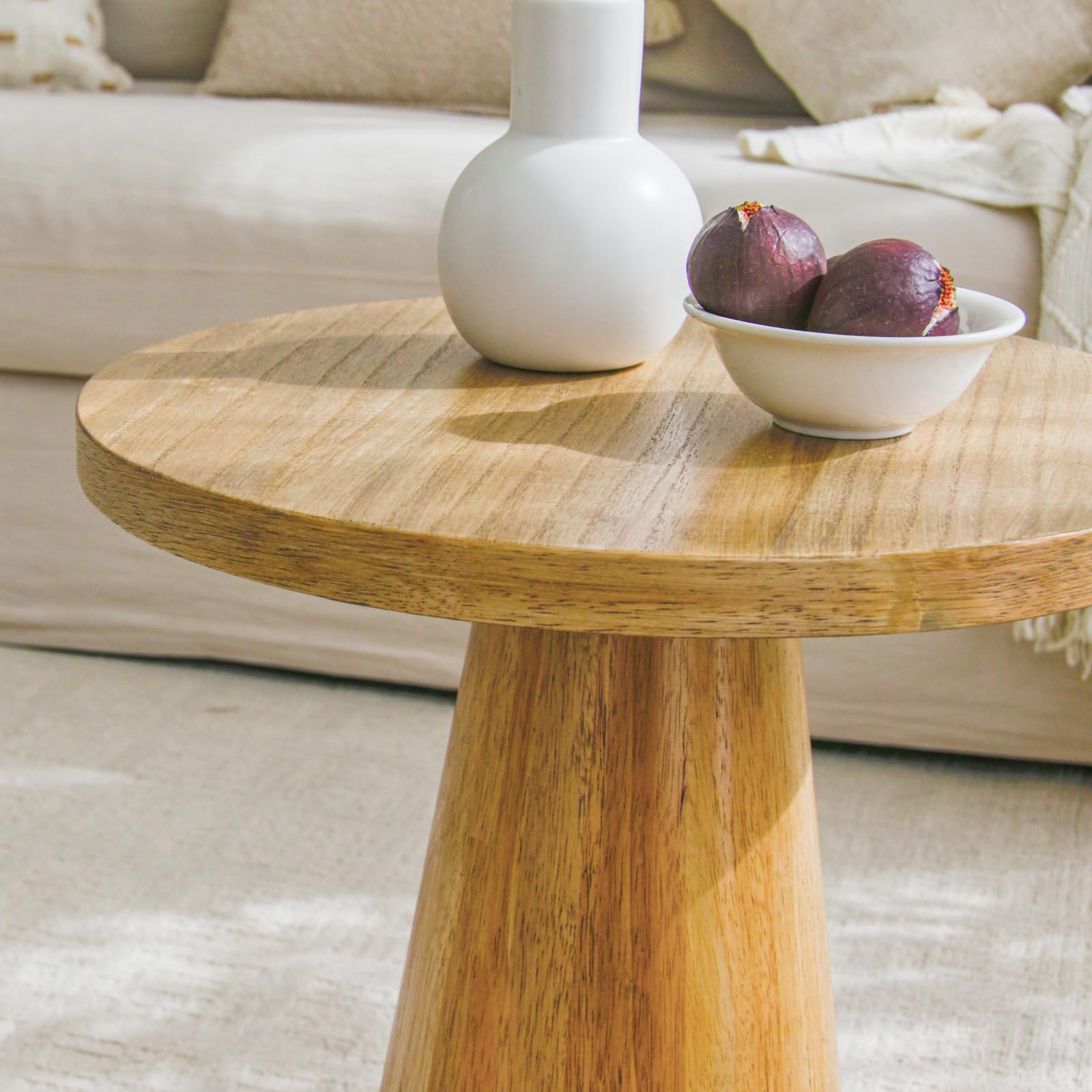 Beistelltisch Holz, Ø40xH51cm, Pilzform, Natur | Beistelltisch Holz, Beistelltisch modern, Sofatisch klein für Couch und Wohnzimmer, kompakt, auch als Nachttisch nutzbar