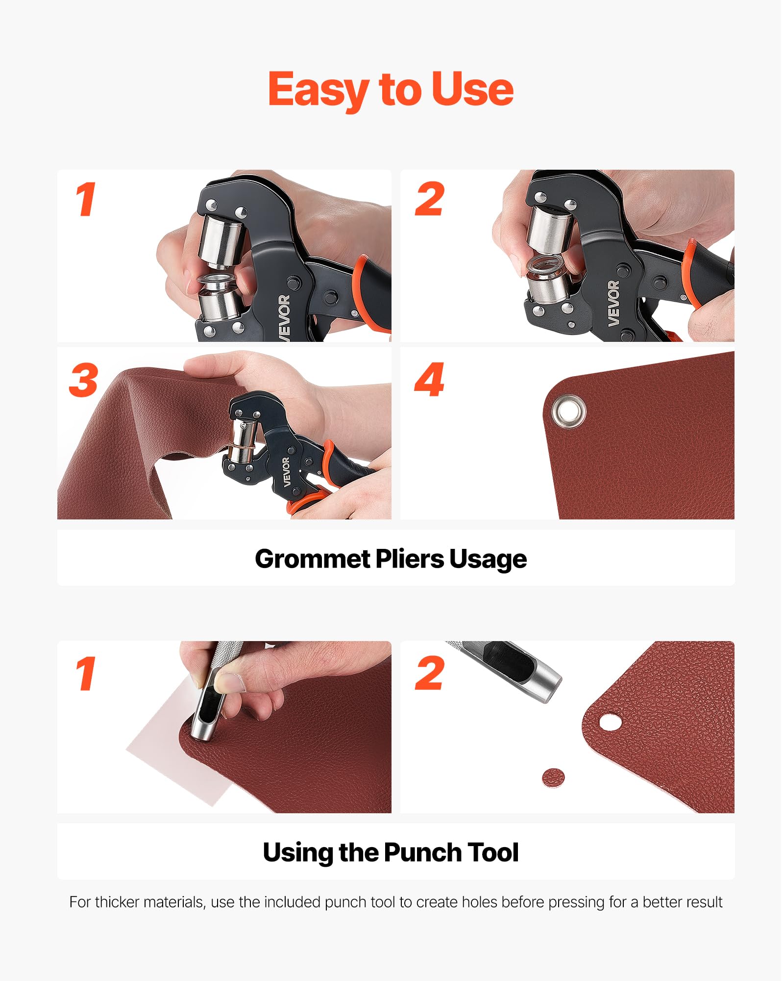VEVOR Kit di Attrezzi per Occhielli da 6/10/12 mm 900 Pezzi con Rondelle | Pressa Occhiellatrice Manuale Punzoni Blocchi, per Pelle Cuoio Teloni Scarpe Artigianato Tessuto Lavori Fai Da Te Domestici