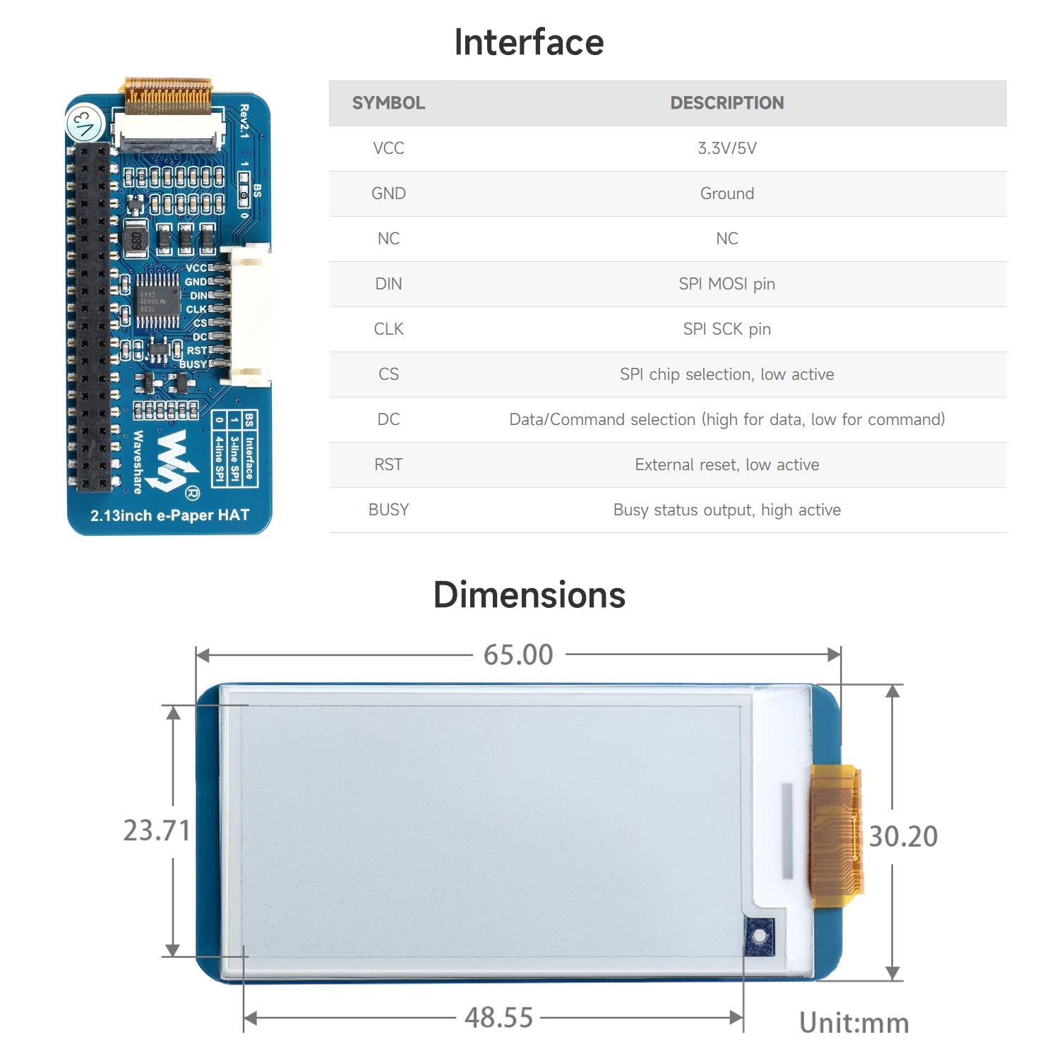 Display E-Paper 2.13 Pollici 250x122 Pixel - Per Raspberry Pi/Jetson Nano/STM32 - Basso Consumo - Foto 3