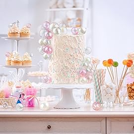 32 PCS Colorful Ball Shaped Cake Topper Pearl Balls Cupcake Cake Insert Topper for Birthday Party Wedding Decoration (White Clear Pink)