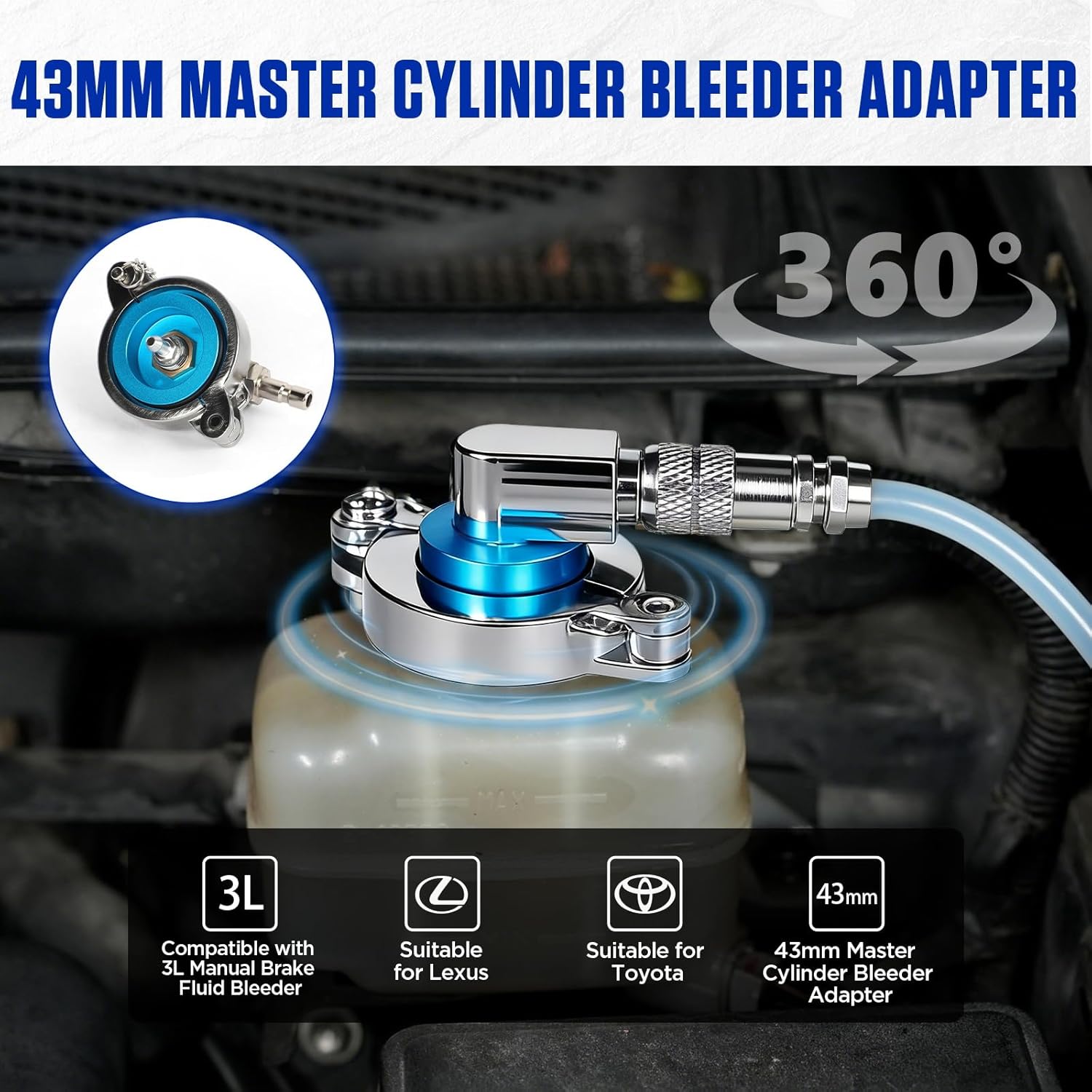 MR CARTOOL Brake Bleeder Adapter 43mm Master Cylinder Adapter for Toyota and Lexus, Works with Manual Brake Bleeder Kit