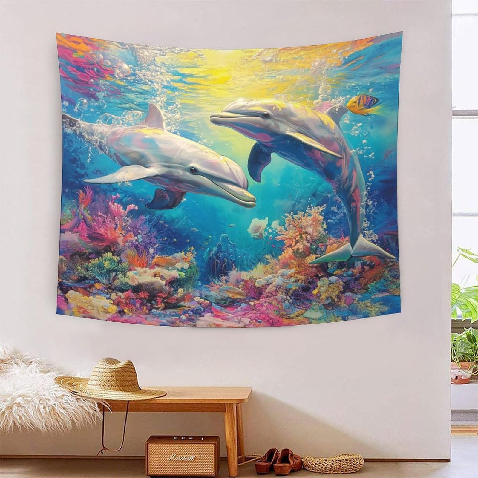 Impression dauphin 3D couverture murale douce à suspendre en polyester - 7