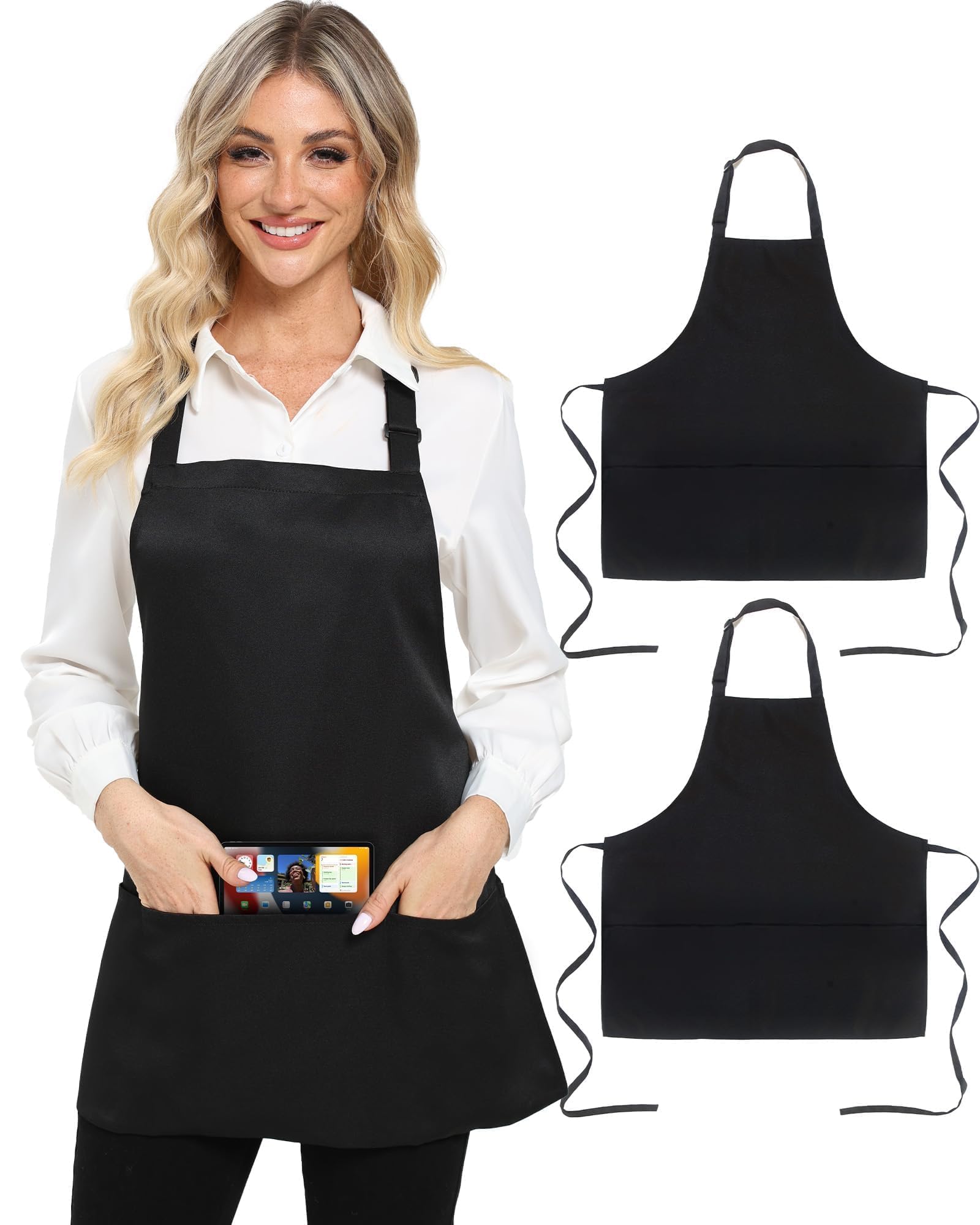 Xeoxarel Black 3 Pockets Bib Apron, Chef Kitchen Cooking Aprons for Unisex
