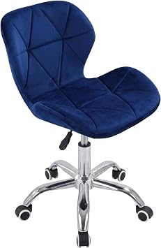 Charles Jacobs Home Office Swivel Computer Desk Chair with a Height Adjustable Chrome base and Wheels - Blue Velvet