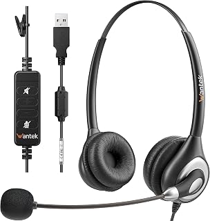 Wantek 602N Headsets with Microphone Stereo Sound Headphone with Noise Canceling Mic for Call Center Online Chats Office Work Business Team Meetings
