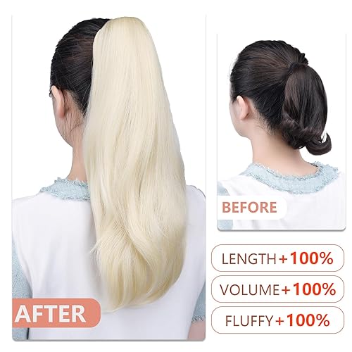 Miniatura 6 de HSPJHTM Extensiones de cola de caballo, extensiones de cabello rubio, extensiones de cola de caballo para mujer, extensiones de cabello rizado de 20