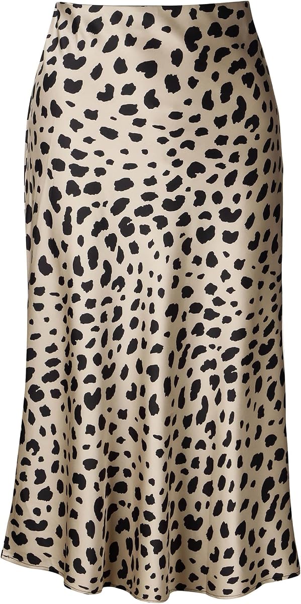 Falda con estampado de leopardo para mujer Faldas elásticas de cintura alta de satén de seda de longitud larga a media pierna