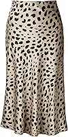 Saia feminina com estampa de leopardo midi comprimento longo seda cetim cintura alta saias elásticas