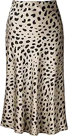 Saia feminina com estampa de leopardo midi comprimento longo seda cetim cintura alta saias elásticas