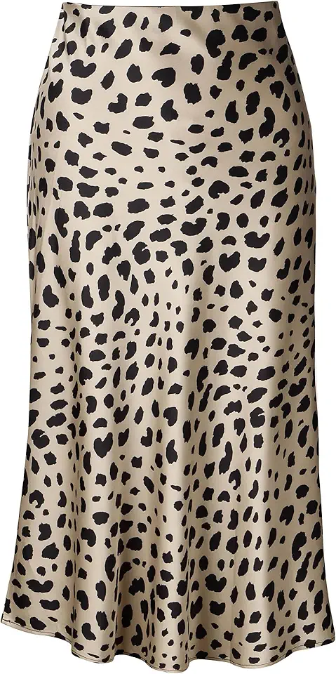 Saia feminina com estampa de leopardo midi comprimento longo seda cetim cintura alta saias elásticas