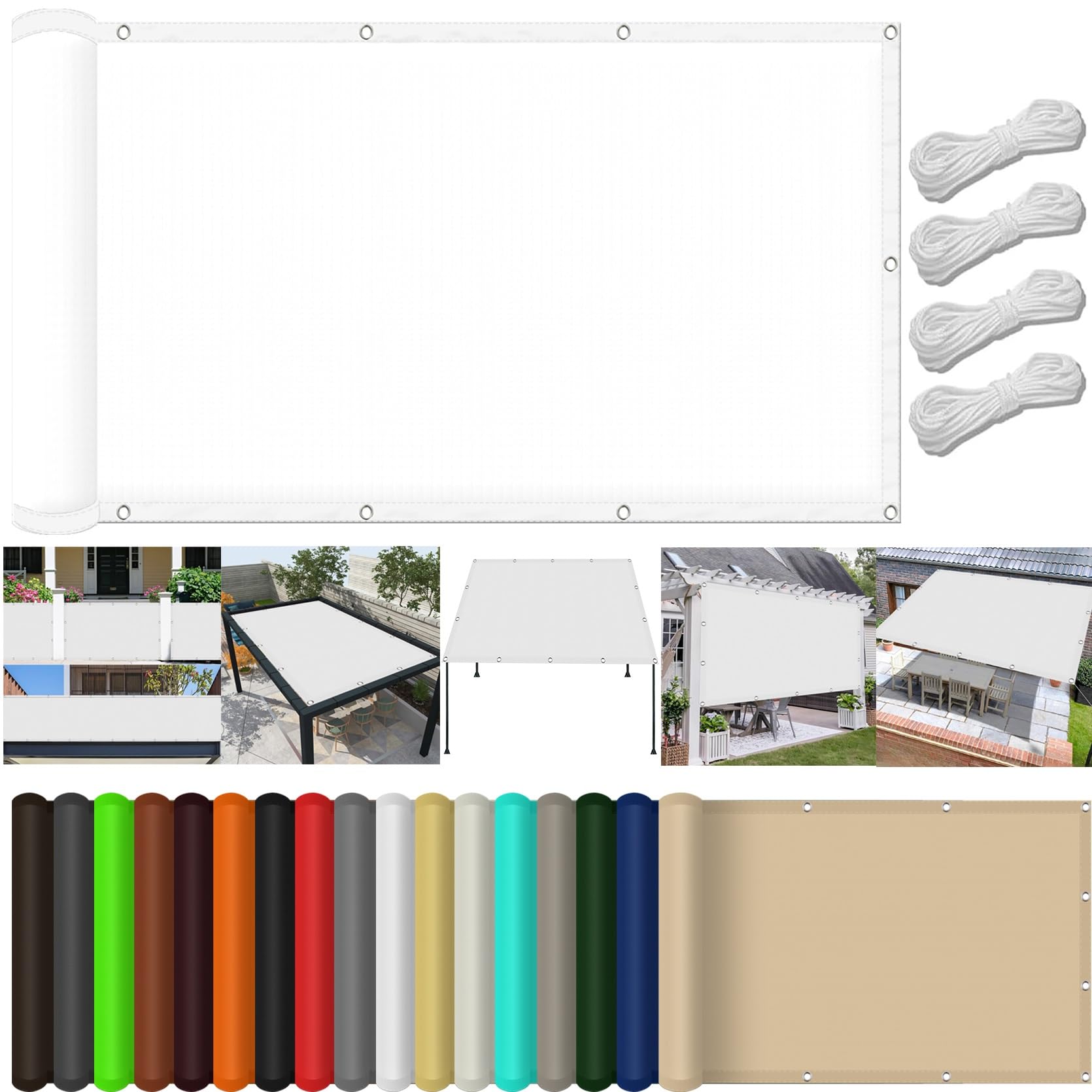 Voile ombrage toile 310 x 470 cm blanc résistant à la pluie pour terrasse
