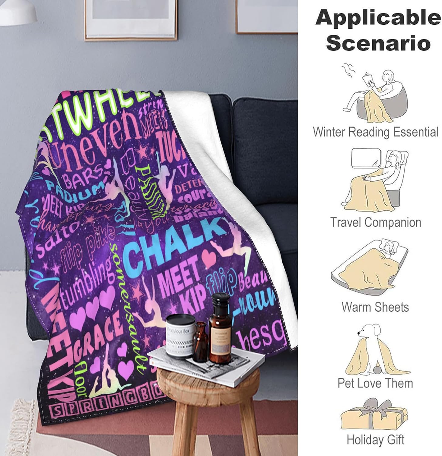 Gymnastics Blanket, Gymnastics Gifts for Girls, Gifts for Gymnasts Gymnastics Lovers Daughter Teens Kids Christmas Birthday Gymnastics Gifts Throw Blanket for Sofa Bed Party Home Decor 40"X50"