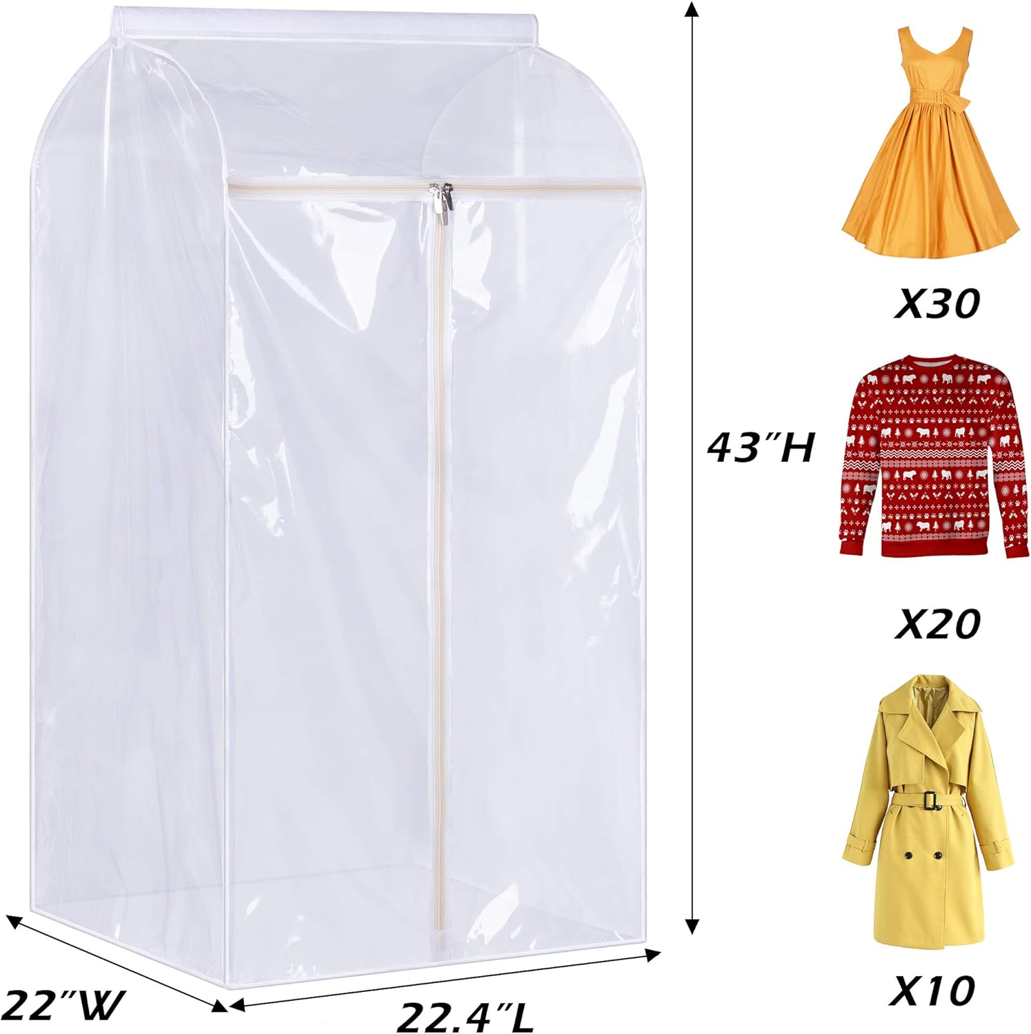 KEETDY 43" Hanging Garment Bags for Closet Storage Large Clear Window Hanging Clothes Storage Garment Rack Cover Coat Protector for Suit, Wardrobe, Bottom Enclosed - Image 4