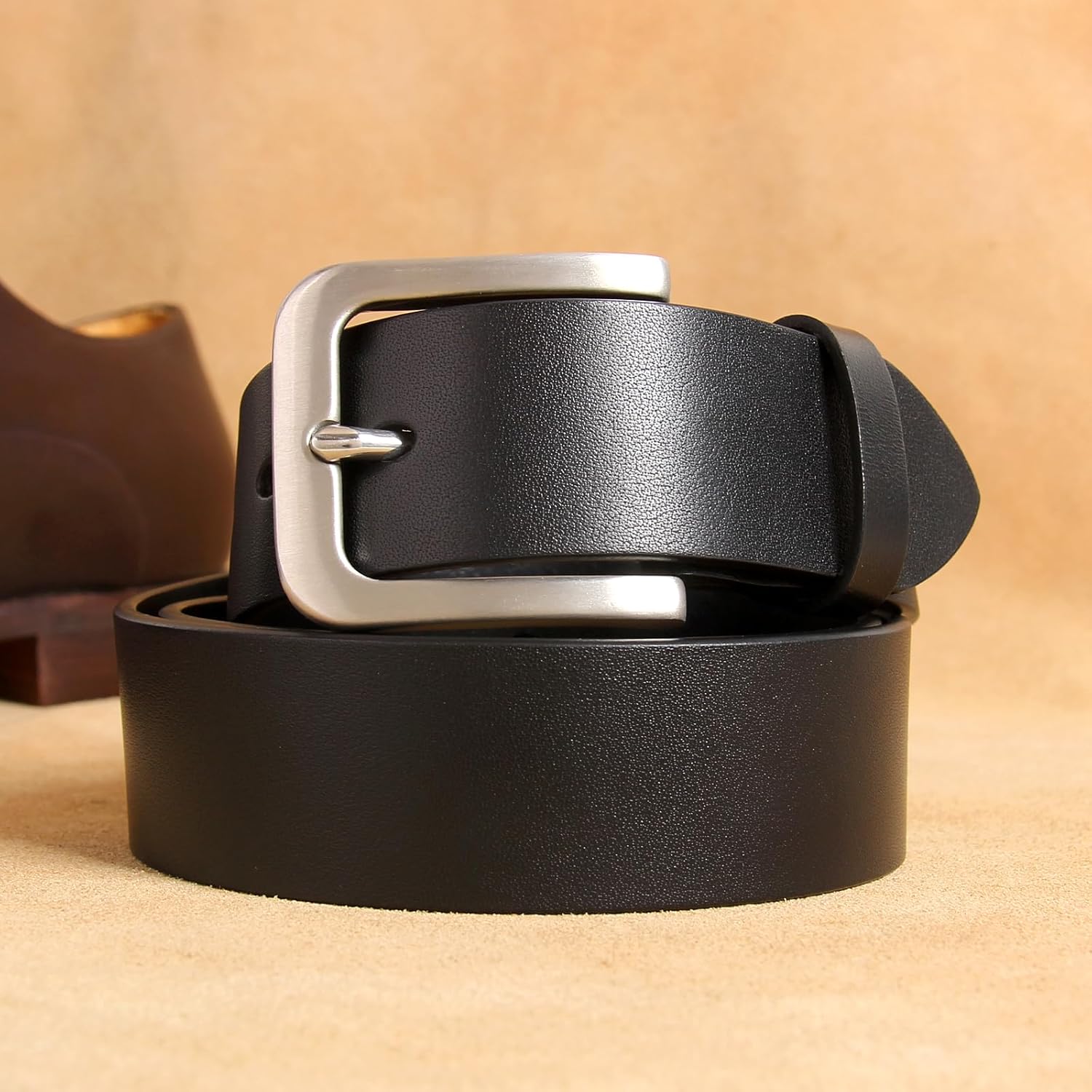 Men's Genuine Leather Belt 1 1/2" Classic & Versatile Prong Buckle in Full-Grain Leather Trim to Fit - Image 2