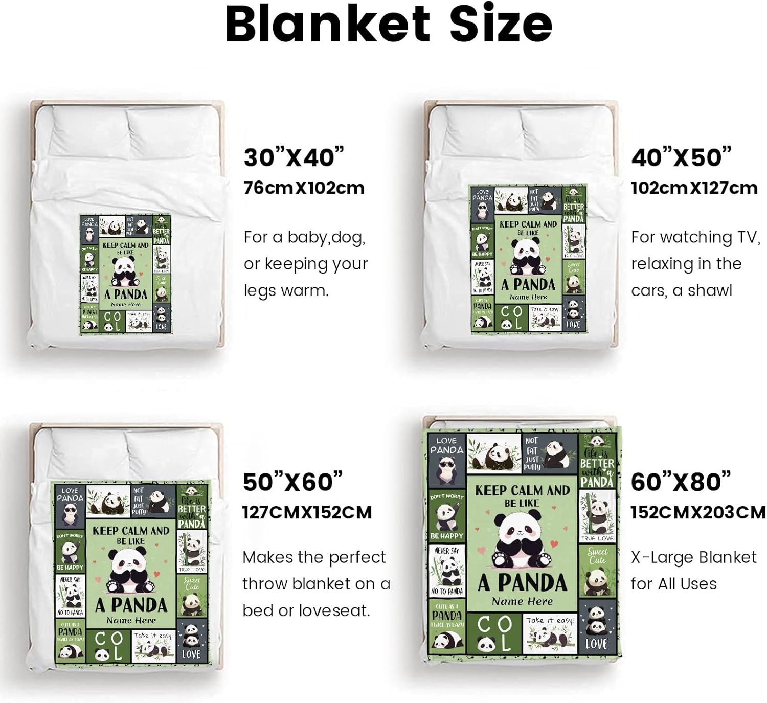 Customized Name Blanket with Panda, Make Your Own Text Blanket for Birthday Christmas Decor Gifts, 60"x80"