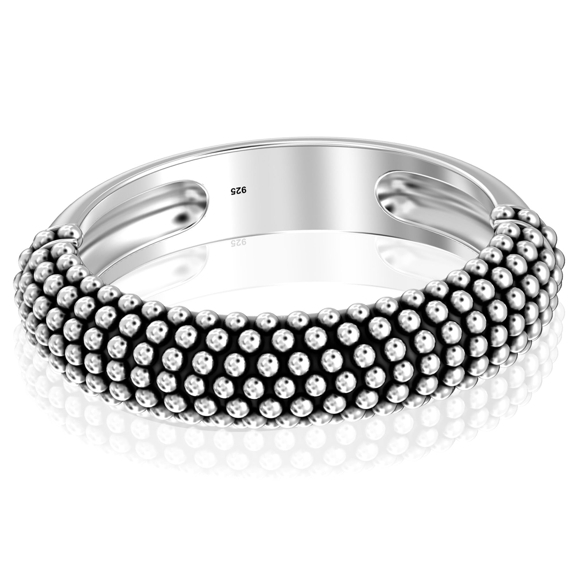 lecalla 925 Sterling Silver Statement Rings for Women | Antique Caviar Beads Stackable Finger-Ring for Women's-picture-24