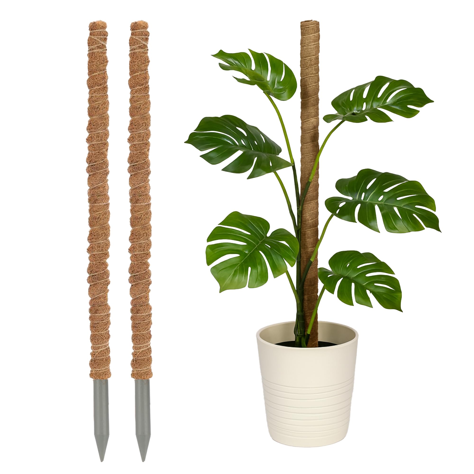 2 25" Moss Poles for Indoor Plants – Bendable Support Stakes for Monstera & Climbing Plants, Coco Coir Plant Poles for Potted Vines & Cheese Plant (2pc 25" Moss Poles)
