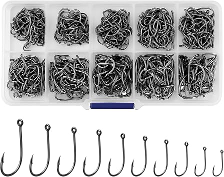 500pcs Fishing Hooks Set, Carbon Steel Barbed and Barbless Carp Hooks with 10 Sizes No.3 No.12, Sea Fishing Tackle Kit with Tackle Box for Carp Rigs,Freshwater Angling Accessories