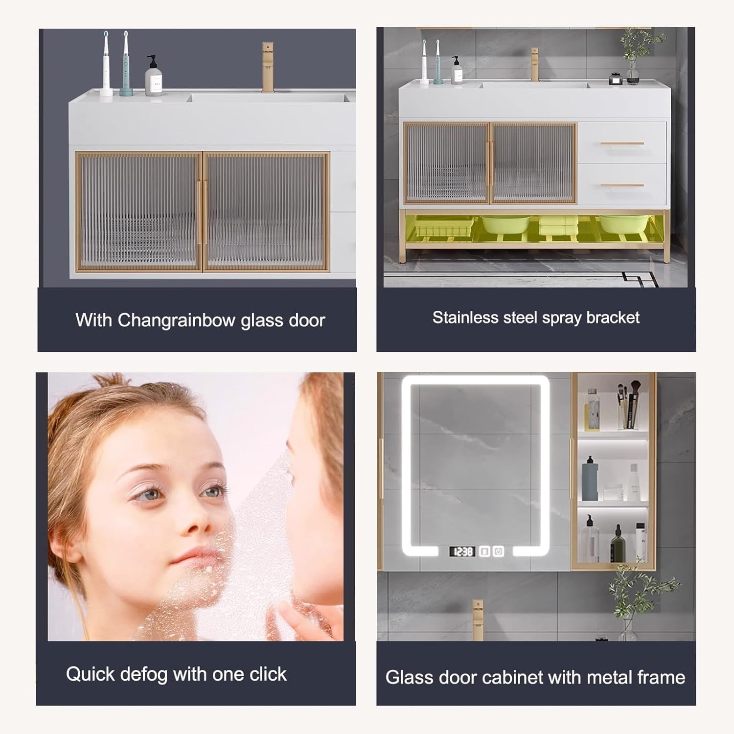 42" Bathroom Vanity with Sink - 3 Light Vanity Light Fixtures, Smart Mirror Cabinet. White