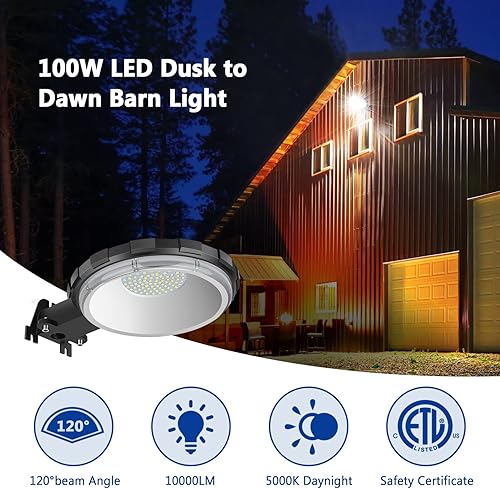 Miniatura 2 de Luz LED de granero, iluminación del atardecer al amanecer para exteriores con 100 W 10000 lm 5000 K luz diurna, luces de inundación de seguridad