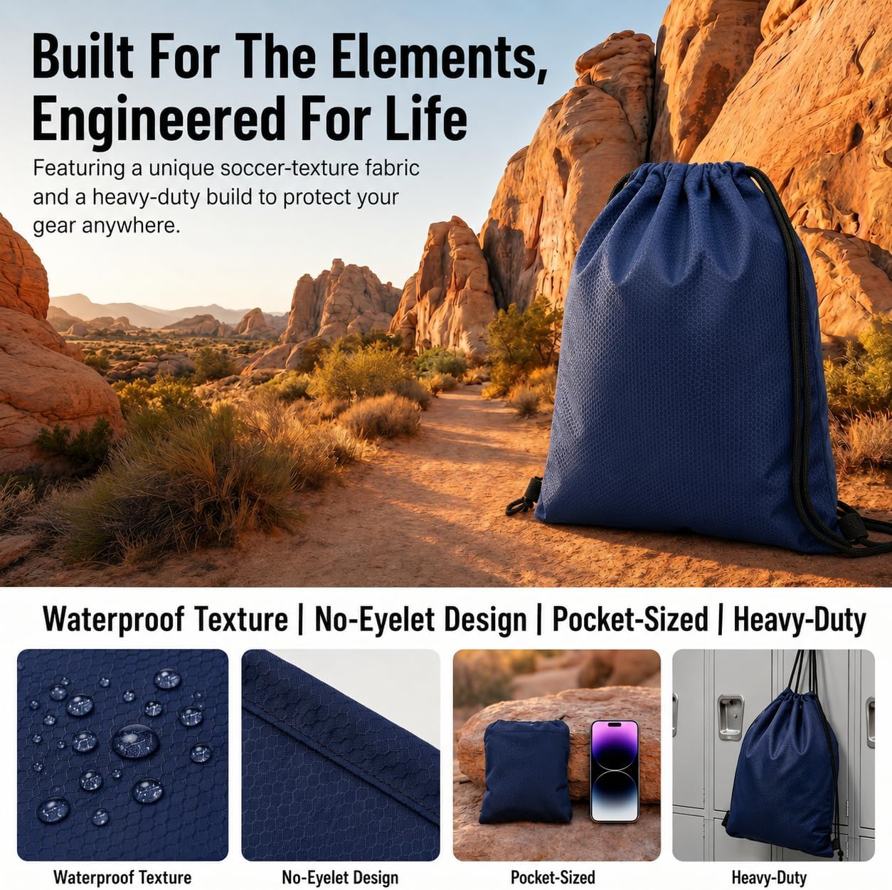 Extra Large Drawstring Backpack,19.7" × 15.7", 60 lbs Waterproof Gym Sack image 4