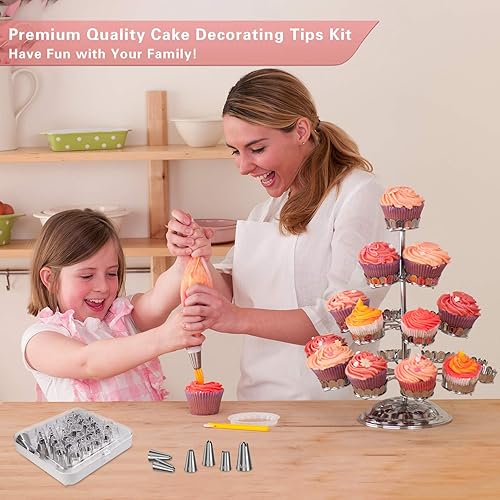 Miniatura 7 de iNeibo Juego de 39 bolsas de tuberías y puntas para decoración de pasteles, 39 piezas de herramientas de acero inoxidable para hornear, juego de