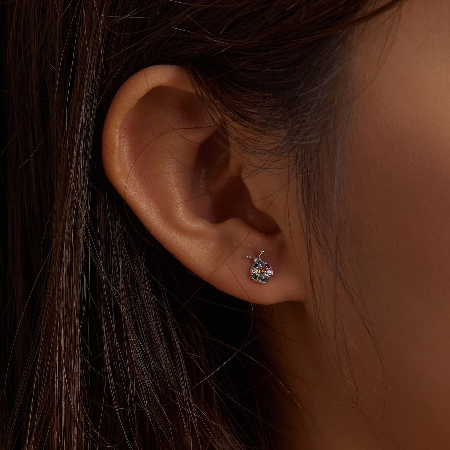 YDYDTTKD 925 Sterling Silber Tier Ohrringe Zirkon Bunte Biene Käfer Stud Frauen Mädchen Minimalistischen Niedlichen Schmuck