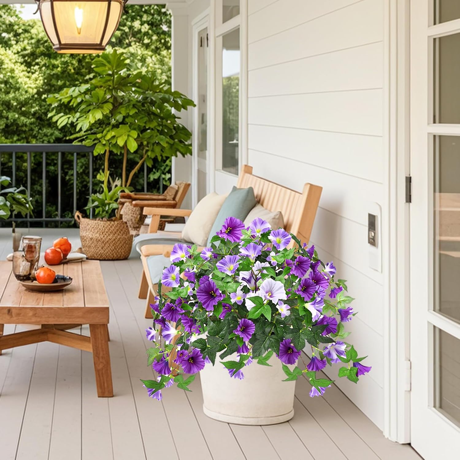 Artificial Flowers for Outdoors with 120 Blooms, Faux Silk Flowers for Outside, UV Resistant Fake Petunias Plants for Hanging Baskets Fence Patio Balcony Garden Cemetery (Purple 2 Packs) - Image 5