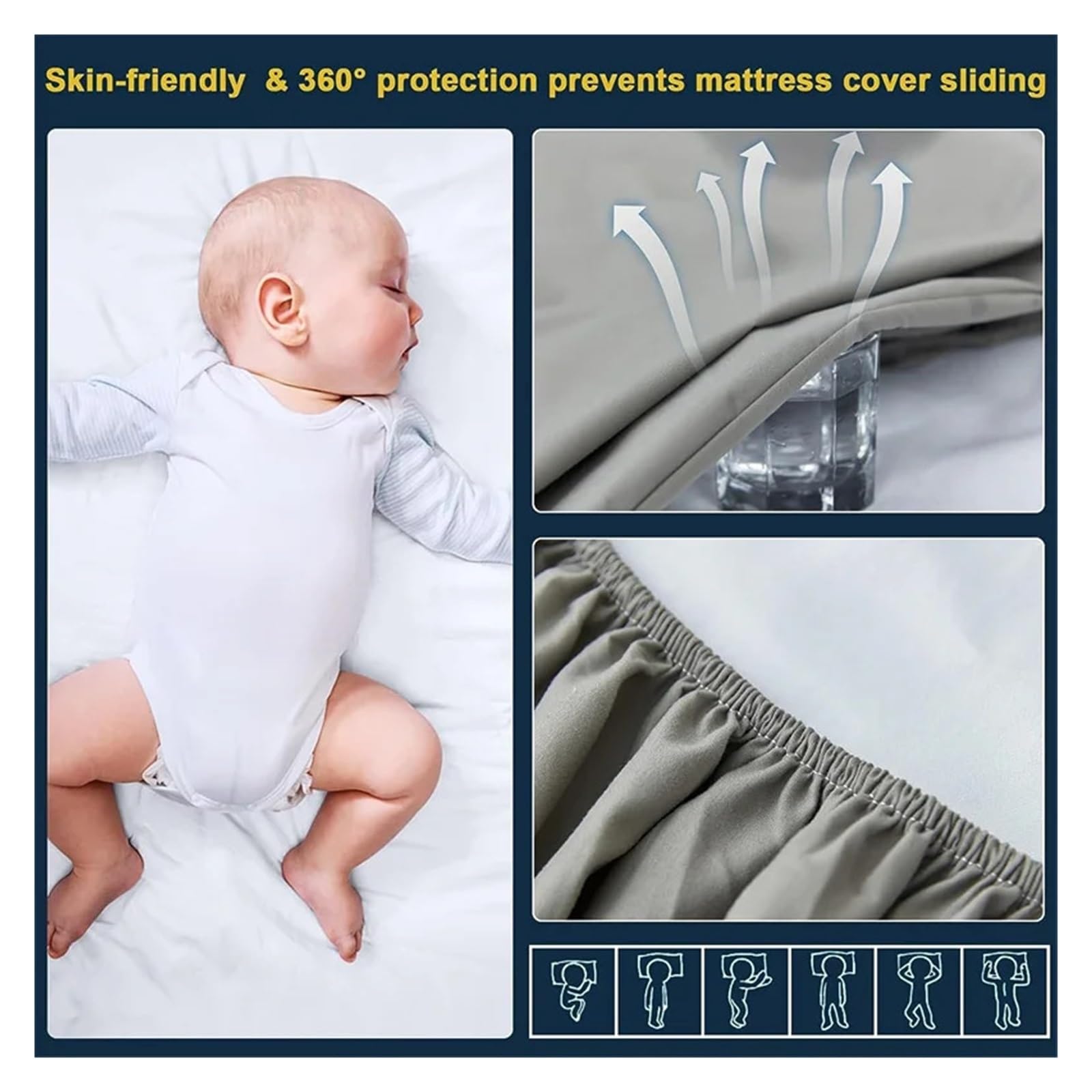 Cubre Colchon Funda de colchón Impermeable, sábana Ajustable con Banda elástica, Protector Antideslizante for Cama Individual, Doble, Queen y King(Cream White,Twin 39x74x12inch)