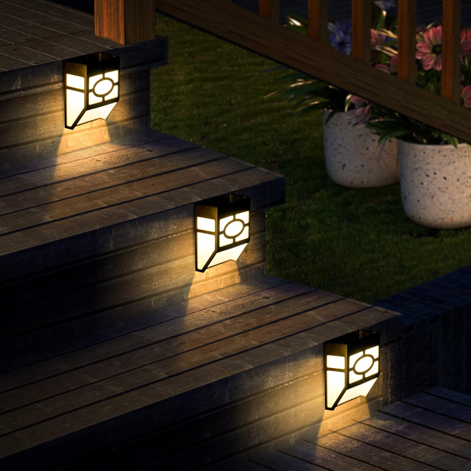Solpex Solar Deck Lights,Solar Fence Lights, 2 Modes Christmas Decoration Lights,Unique Pattern, Waterproof Automatic Outside, Deck, Patio, Stairs, Yard, Steps, Path & Driveway (RGB & Black 8-Pack) - Image 4