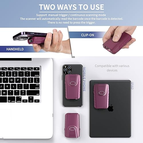 Miniatura 5 de NETUM Escáner de código de barras Bluetooth 2D, lector de código de barras QR portátil pequeño 3 en 1, escaneo de pistola inalámbrico automático,