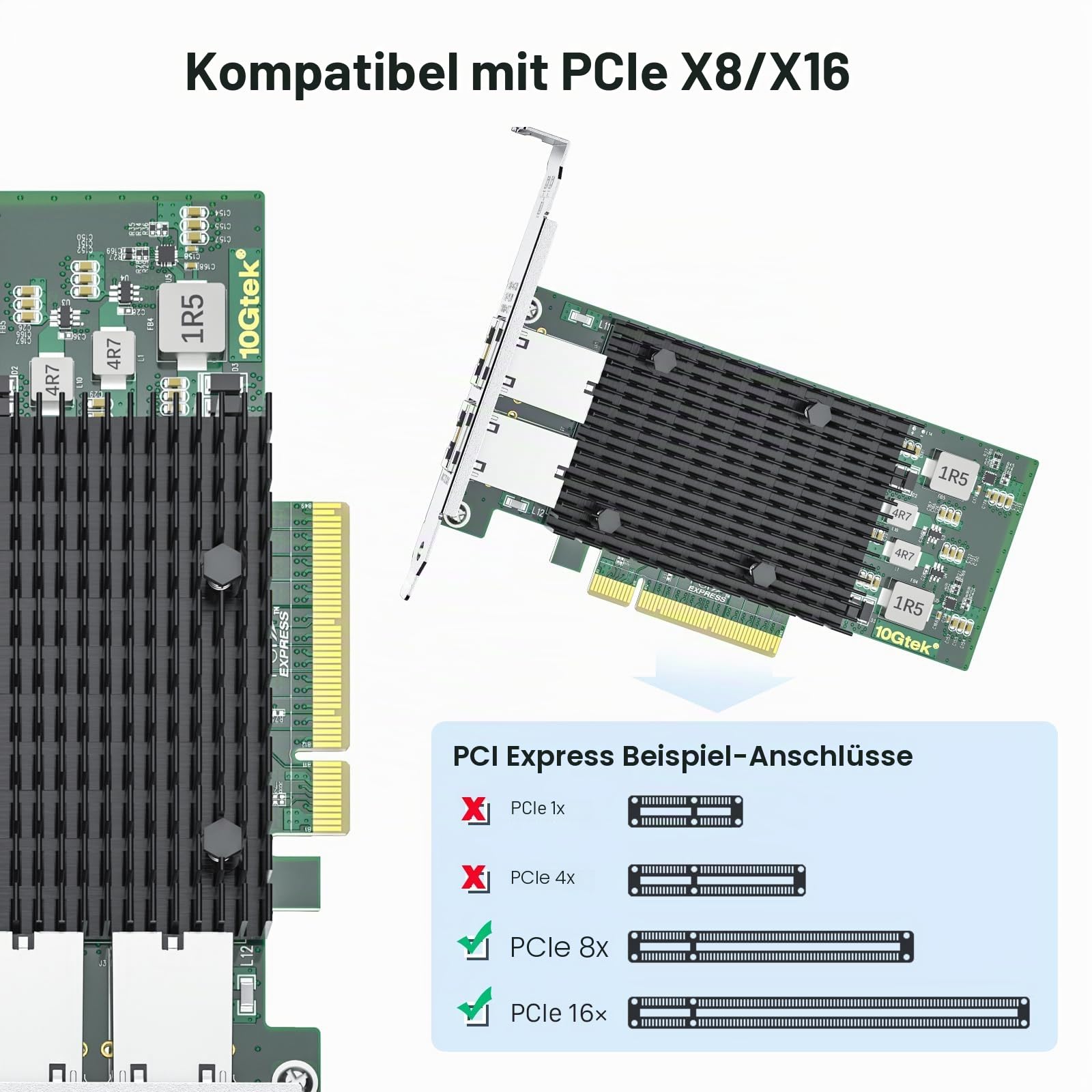 10Gtek für Intel X540-T2 10Gb PCI-E NIC Netzwerkkarte, Dual Copper RJ45 Port, mit Intel X540 Controller, PCIe Ethernet LAN Adapter für Windows Server/Windows/Linux/ESX