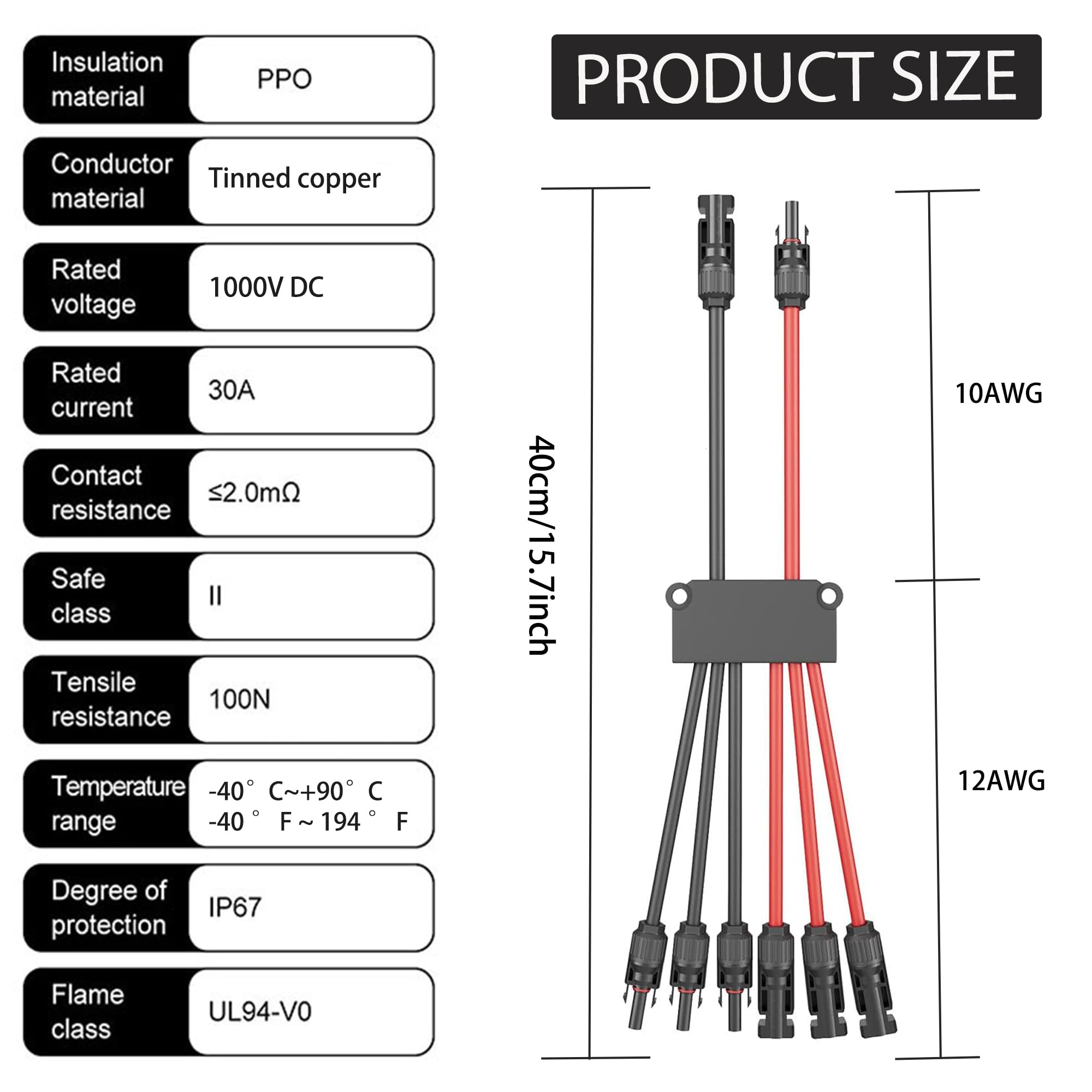 Conectores solares para 3 paneles solares, conectores de cable solar sin herramientas, 2 a 6 Y, rama, 10 AWG, adaptador divisor de cable, kit de herramientas fotovoltaicas, impermeable (MFFF
