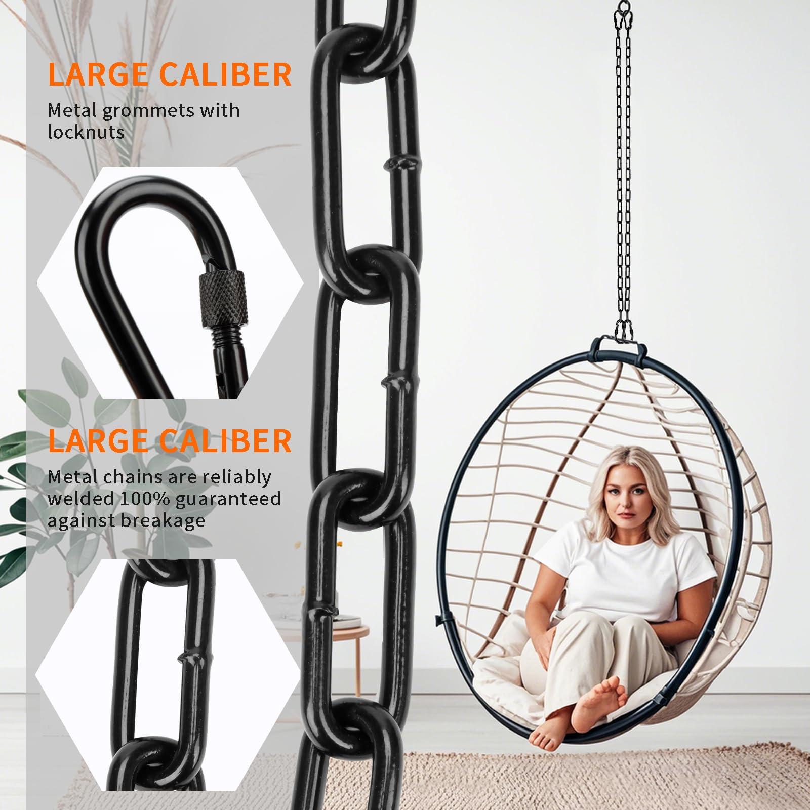 Lot de 2 chaînes de suspension robustes de 99,1 cm avec 4 mousquetons, capacité de 453,6 kg, chaîne de chaise suspendue pour hamac, balancelle, sac de frappe, sac de sable, intérieur et extérieur