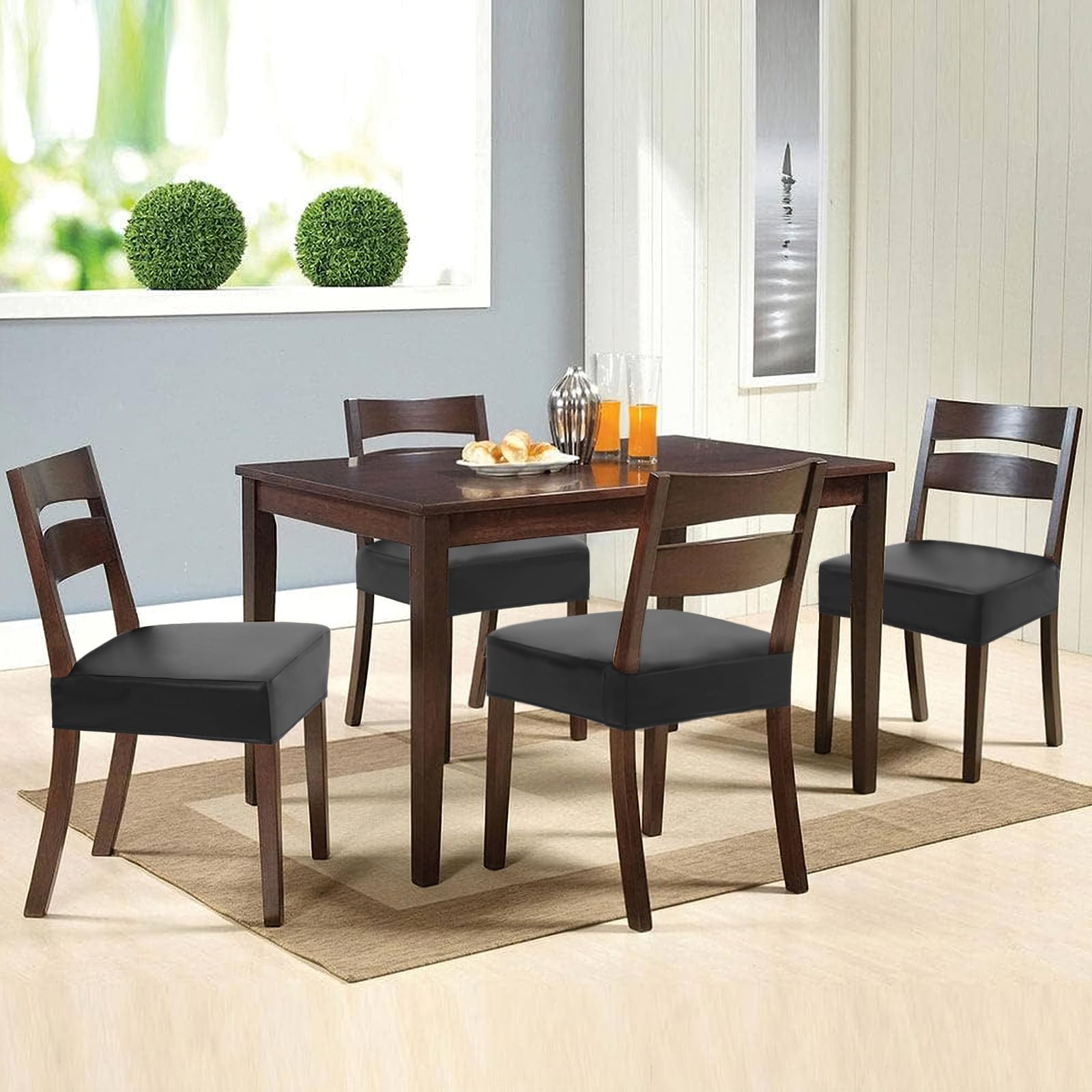 Alishomtll PU Chair Seat Covers for Dining Room Set of 4, Stretch Leather Waterproof Chair Seat Slipcovers - Image 2