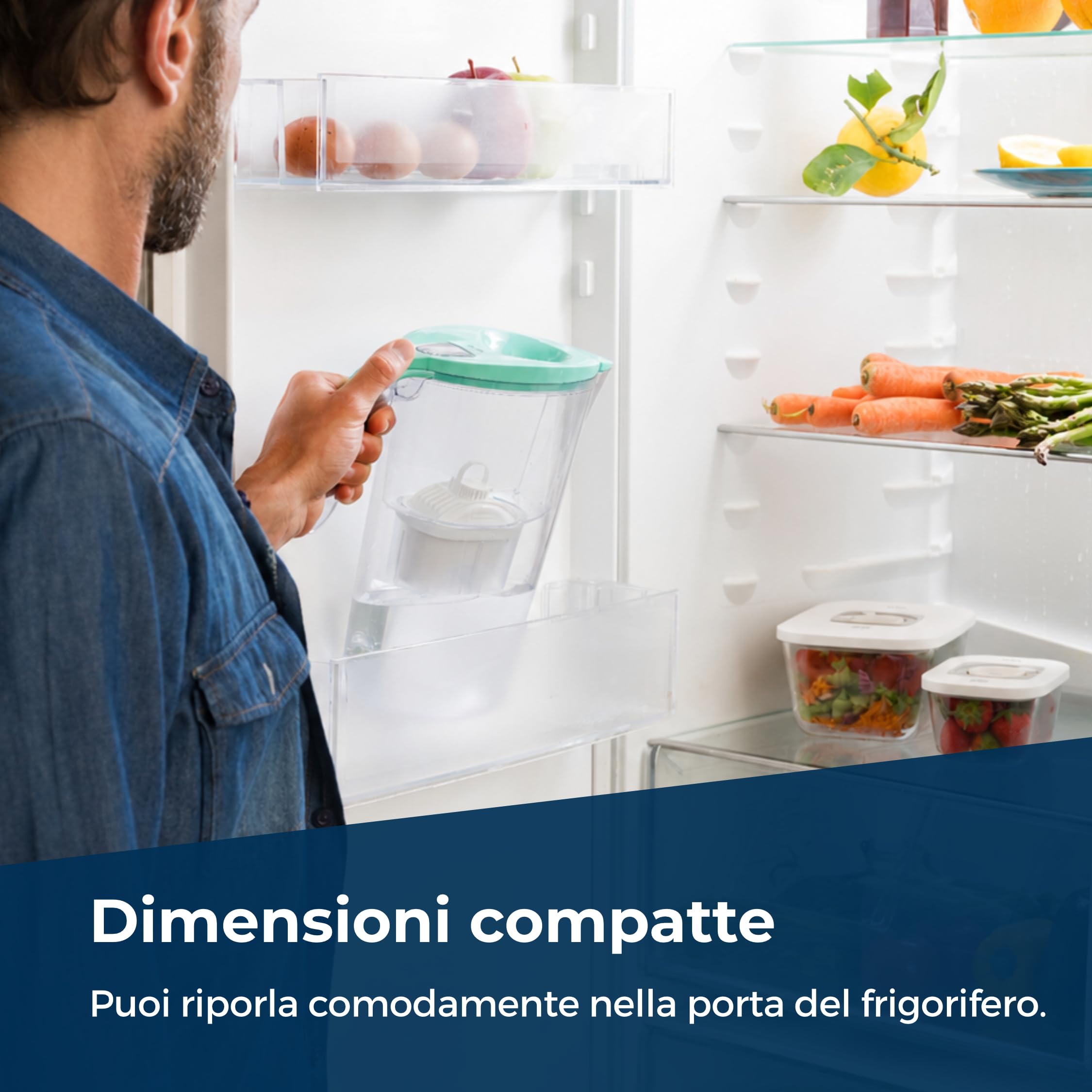 LAICA Stream Line bi-flux healthexpert Caraffa Filtrante - 2,3L Verde Acqua | 1 filtro incluso, riduce PFAS fino al 92%*, aggiunge magnesio, timer digitale e coperchio Quickfill, Made in Italy