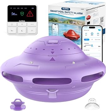 Smart Pool Alarm with App for Inground & Above Ground Pools, Adjustable Sensitivity Water Detection Alarm up to 20x40ft, 85dB+ Safety Alerts for Kids, Pets & Accidental EntryPurple