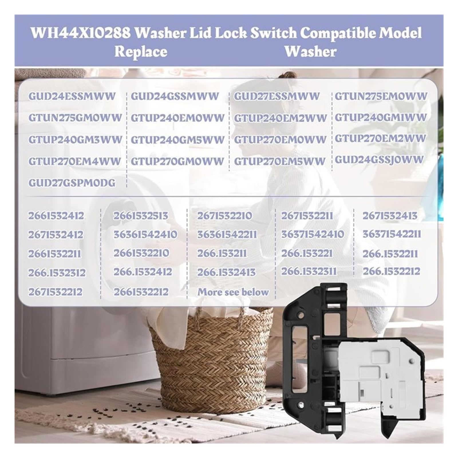 Reemplazo Del Interruptor De Bloqueo De La Tapa De La Puerta De La Lavadora, Compatible Con GE, Compatible Con Kenmore, WH44X10288 PS3496878 EA3496878 AH3496878 Piezas De Lavadora