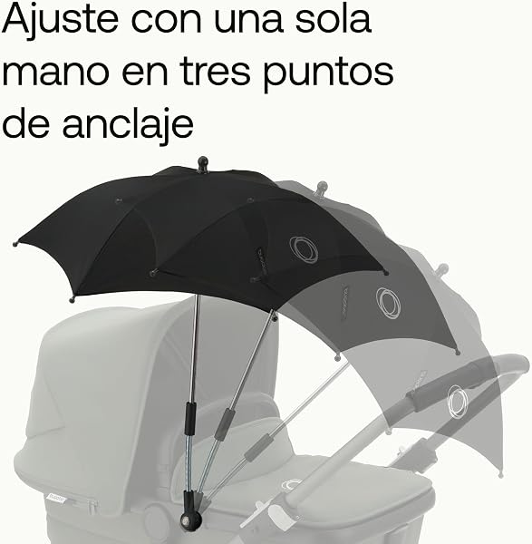Sombrilla+ Bugaboo, Compatible con todos los carritos Bugaboo, Tejido de protección solar UPF 50+ para una protección solar óptima, Conexión con un clic y mecanismo de fácil ajuste, Negro - 5