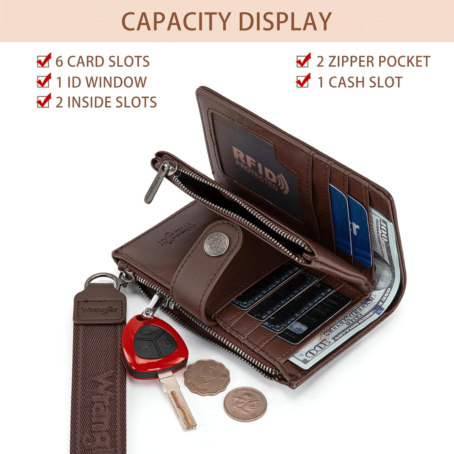 Montana West Wrangler Wallet Women with Double Zipper Pockets